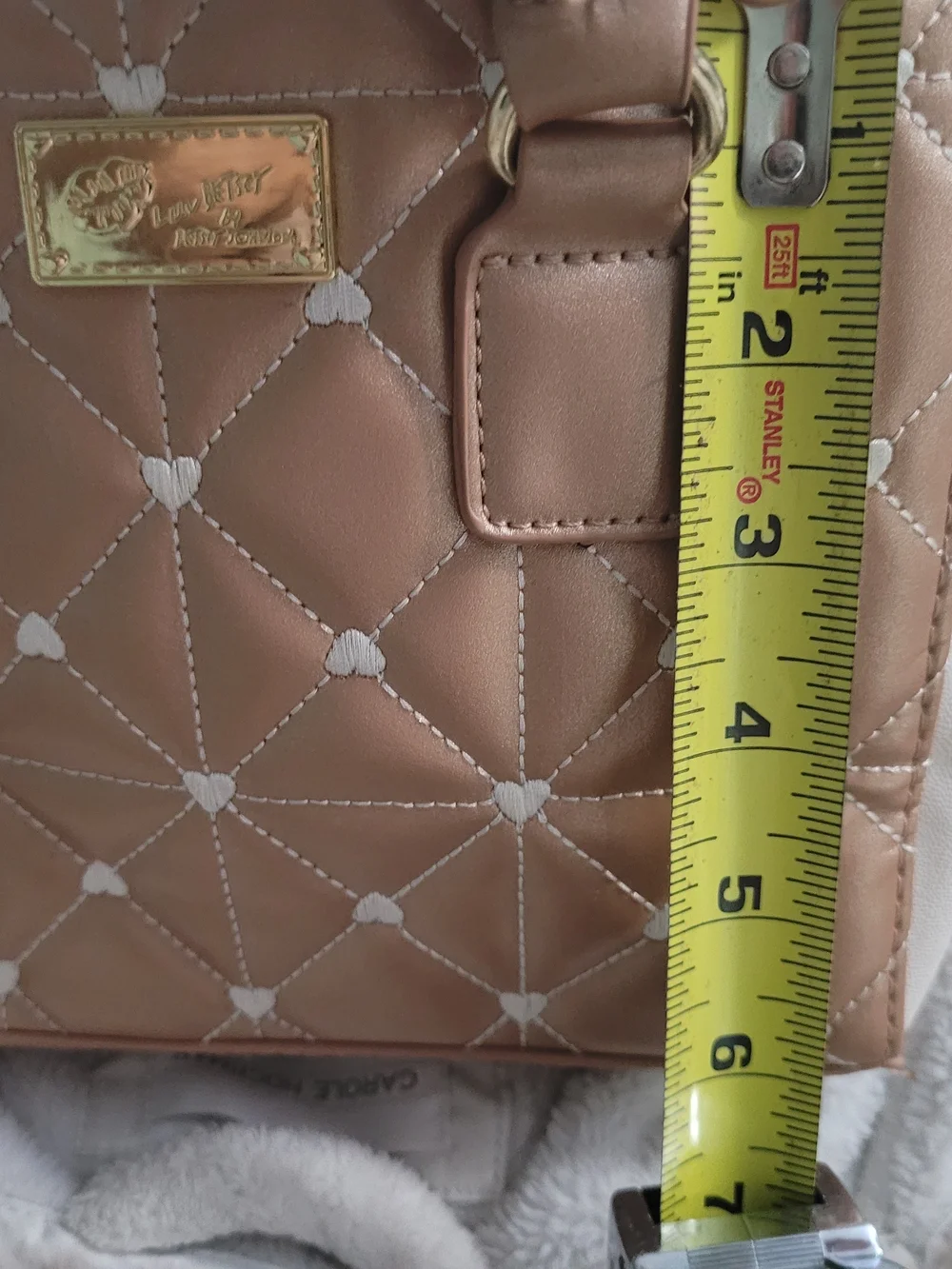 Betsey Johnson Quilted Mini Satchel Crossbody Bag Rose Gold Blush –